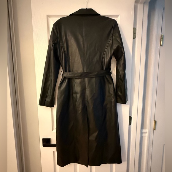 7 for All Mankind Long Black Faux Leather Trench - Picture 5 of 6